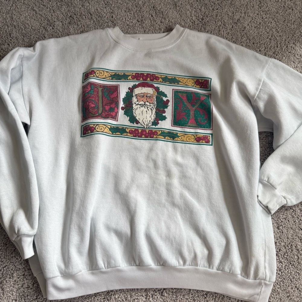 Vintage Santa Christmas JOY White Crewneck Sweatshirt
